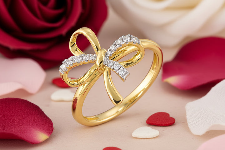 Diamond Bow Ring in 14k Yellow & White Gold