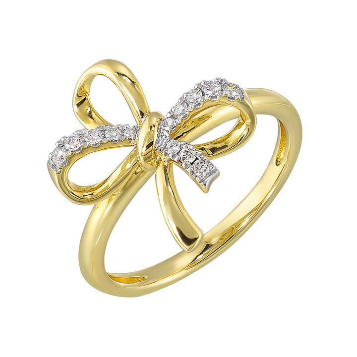 Diamond Bow Ring in 14k Yellow & White Gold