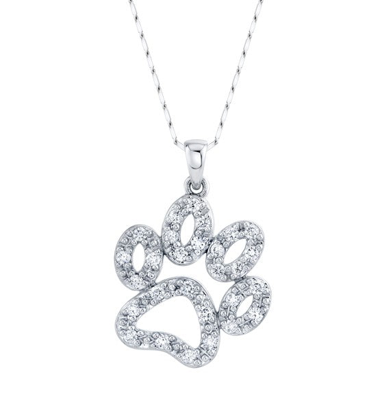 14K White Gold Sparkling Paw Print Diamond Pendant