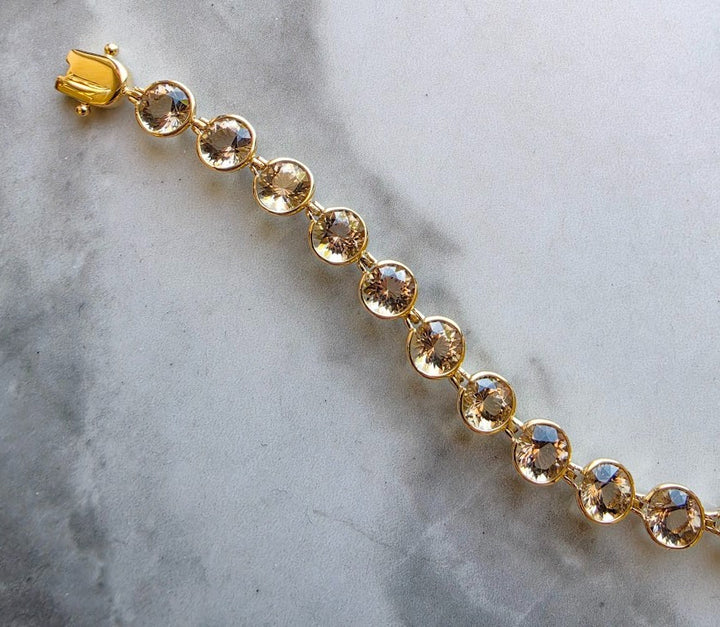 14k Yellow Gold Round Smokey Quartz Tennis Bracelet