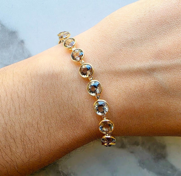 14k Yellow Gold Round Smokey Quartz Tennis Bracelet