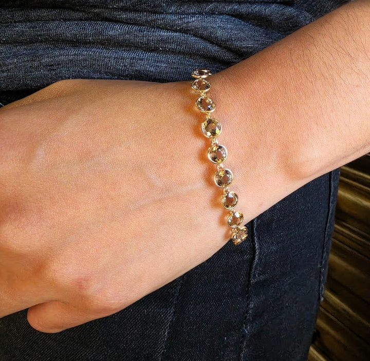 14k Yellow Gold Round Smokey Quartz Tennis Bracelet