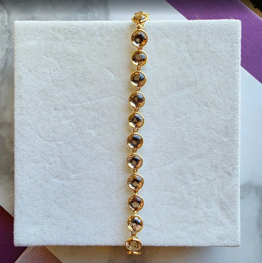 14k Yellow Gold Round Smokey Quartz Tennis Bracelet