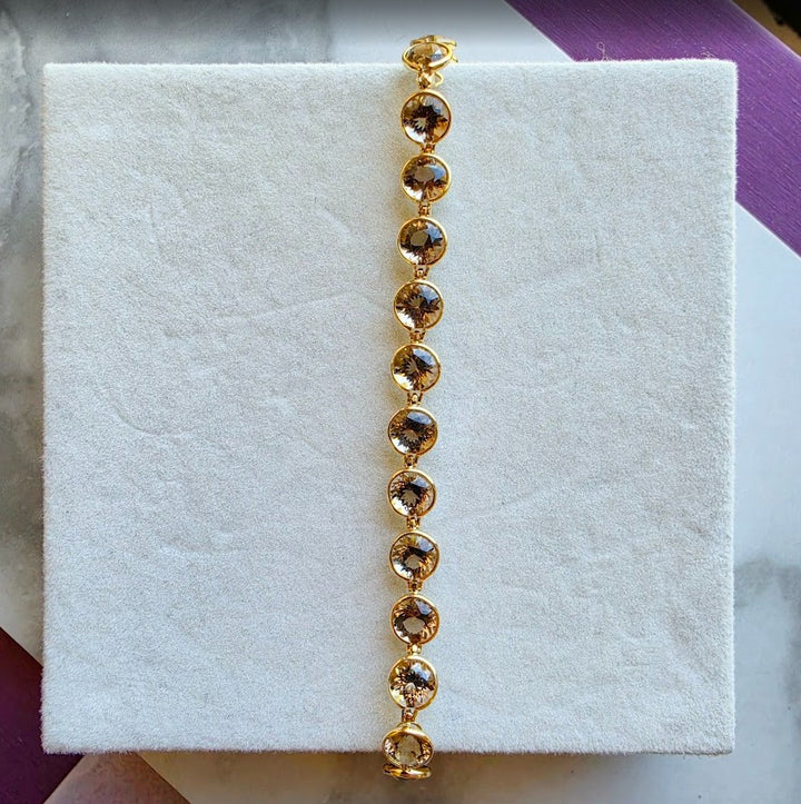 14k Yellow Gold Round Smokey Quartz Tennis Bracelet