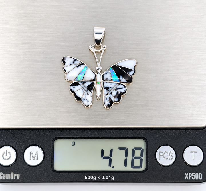 Sterling Silver White Buffalo Turquoise and Opal Butterfly Pendant
