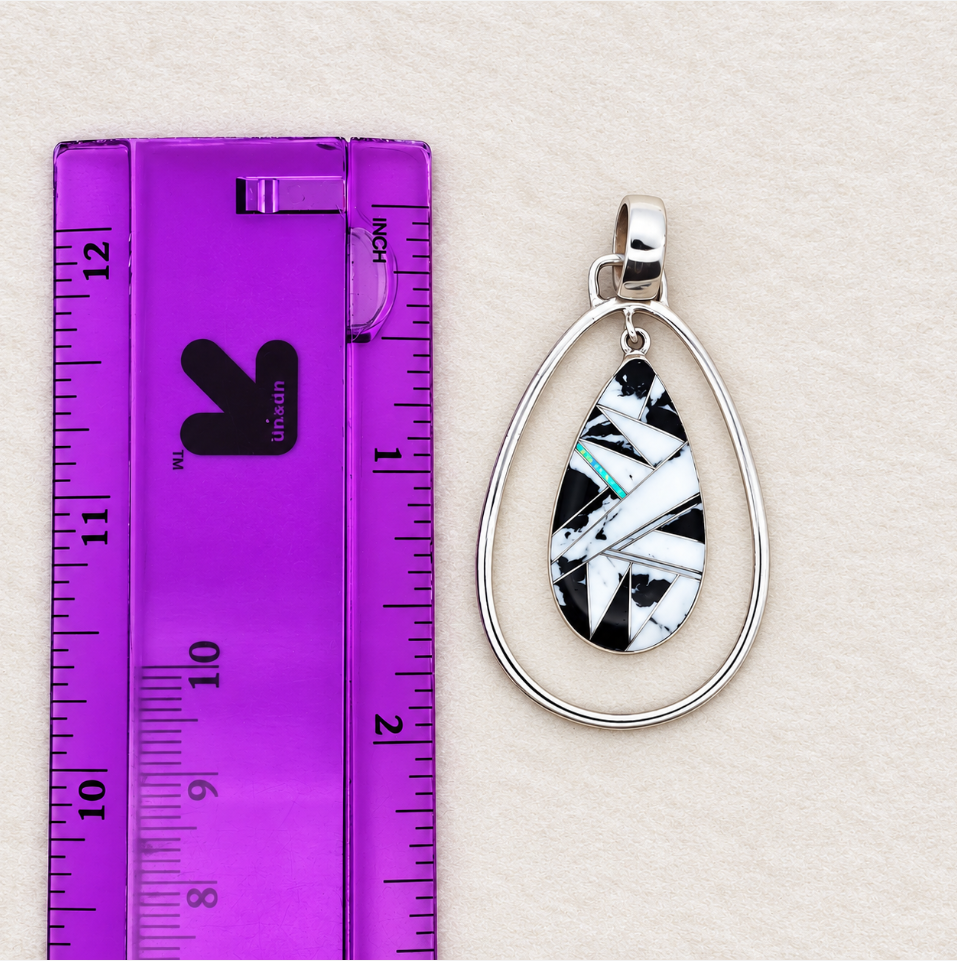Sterling Silver White Buffalo Turquoise and Opal Double Pear Southwestern Pendant