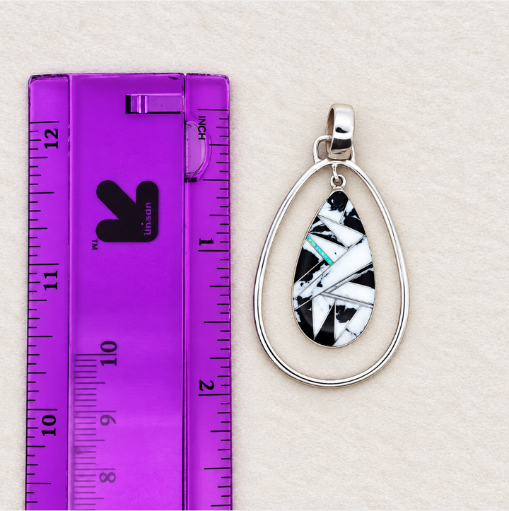 Sterling Silver White Buffalo Turquoise and Opal Double Pear Southwestern Pendant