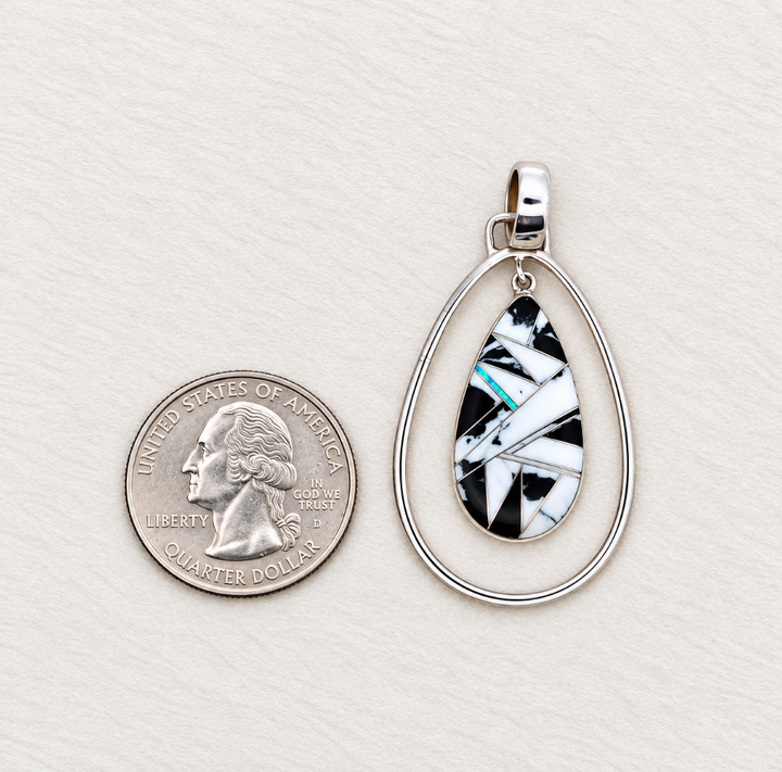 Sterling Silver White Buffalo Turquoise and Opal Double Pear Southwestern Pendant