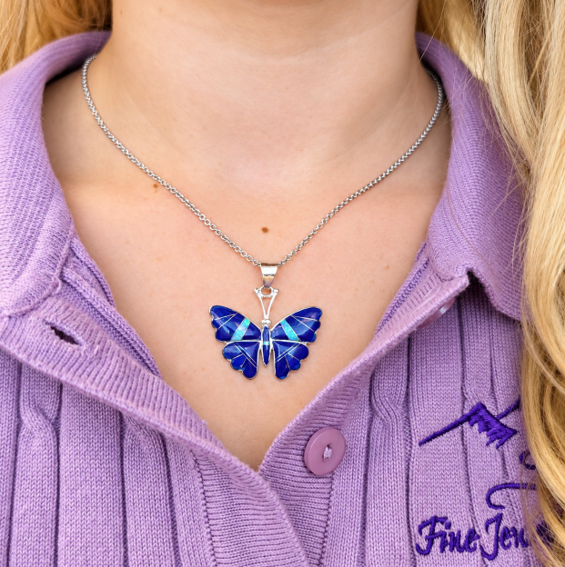 Sterling Silver Arizona Lapis and Opal Inlaid Butterfly Pendant