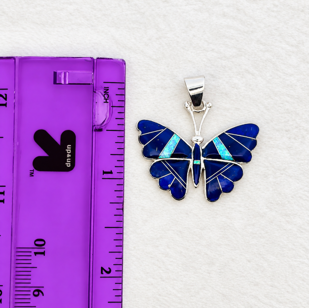 Sterling Silver Arizona Lapis and Opal Inlaid Butterfly Pendant