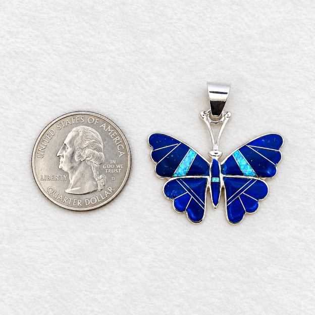 Sterling Silver Arizona Lapis and Opal Inlaid Butterfly Pendant