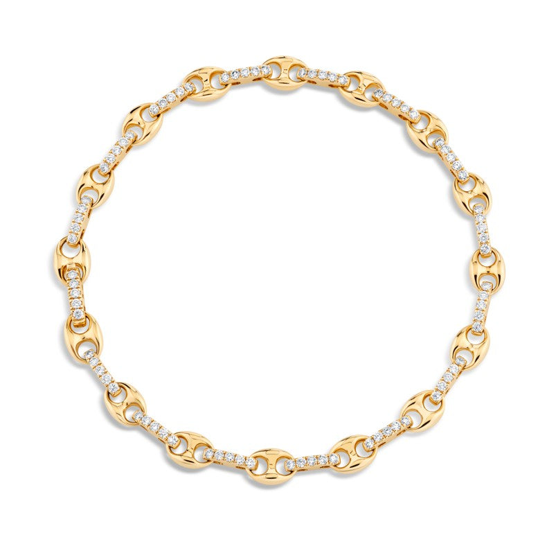 14K Yellow Gold Bold Sparkle Diamond Anchor Link Bracelet
