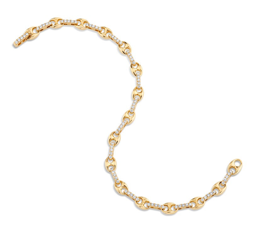 14K Yellow Gold Bold Sparkle Diamond Anchor Link Bracelet