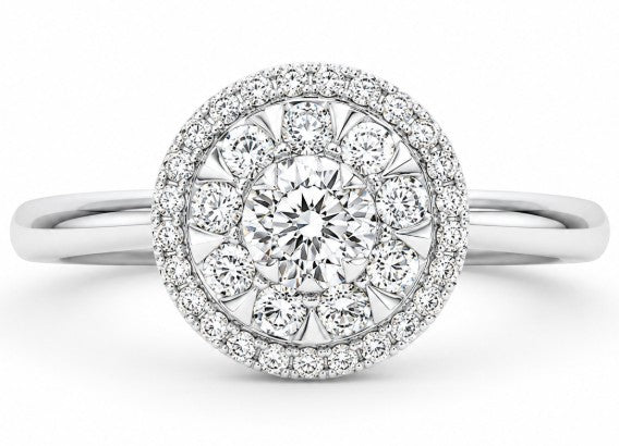 14K White Gold Halo Diamond Cluster Engagment Ring