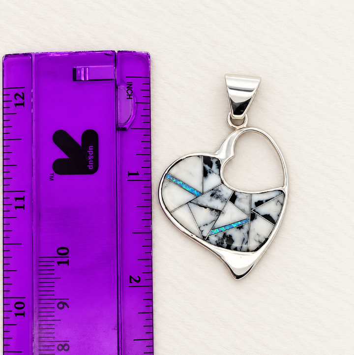 Sterling Silver White Buffalo Turquoise and Opal Heart Pendant