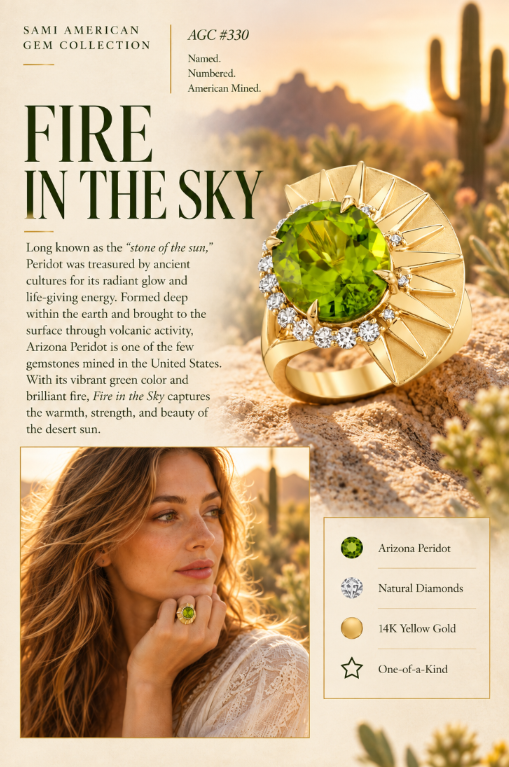 American Gem Collection #330 "Fire in the Sky" Arizona Peridot 14K Yellow Gold Ring