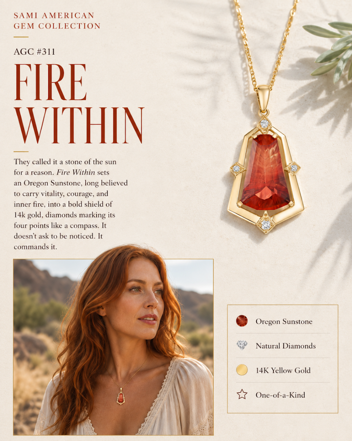American Gem Collection #311 "Fire Within" Oregon Sunstone 14K Yellow Gold Pendant