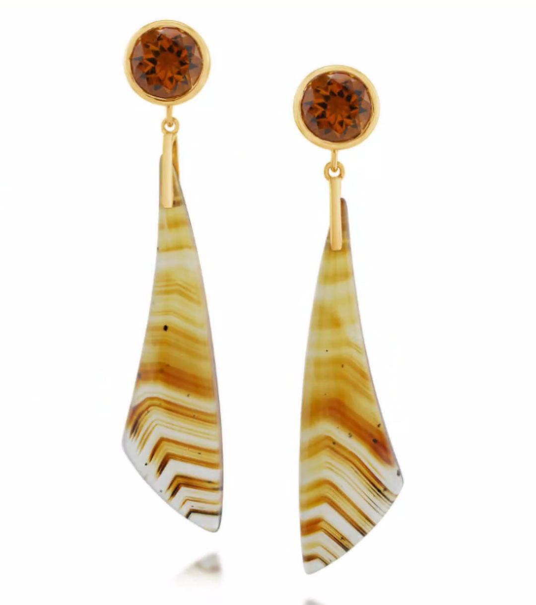 14K Yellow Gold Montana Agate and Citrine Dangle Earrings