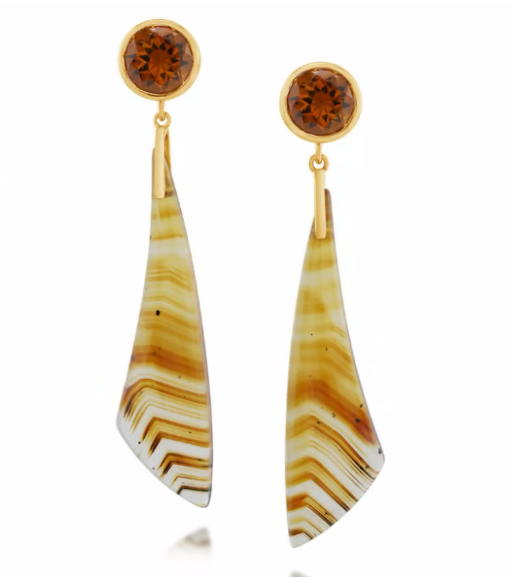 14K Yellow Gold Montana Agate and Citrine Dangle Earrings