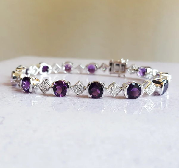 American Gem Collection #344 "Desert Bloom" Arizona Amethyst and Diamond 14K White Gold Bracelet