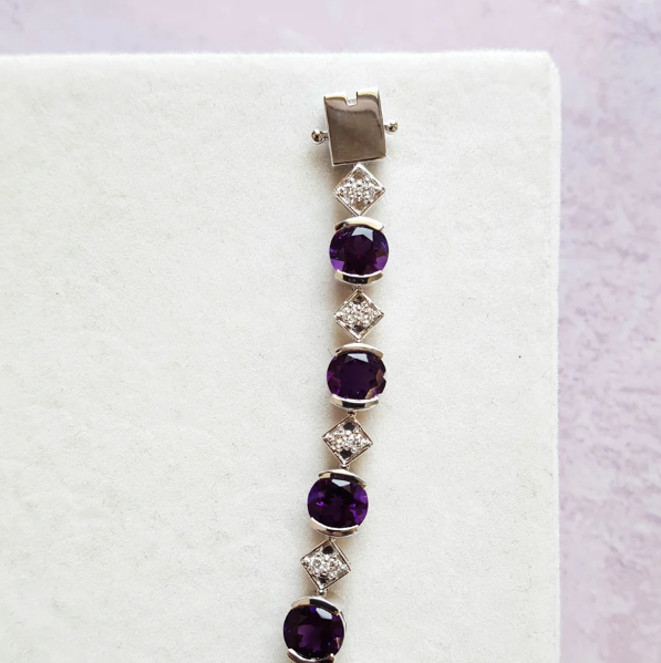 American Gem Collection #344 "Desert Bloom" Arizona Amethyst and Diamond 14K White Gold Bracelet