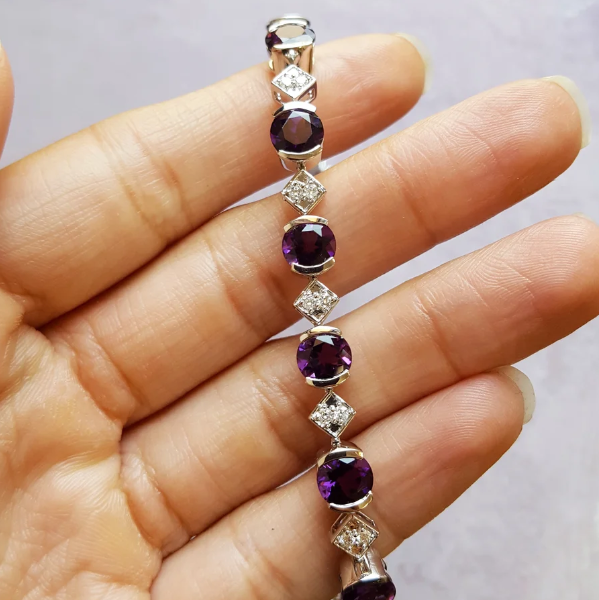 American Gem Collection #344 "Desert Bloom" Arizona Amethyst and Diamond 14K White Gold Bracelet