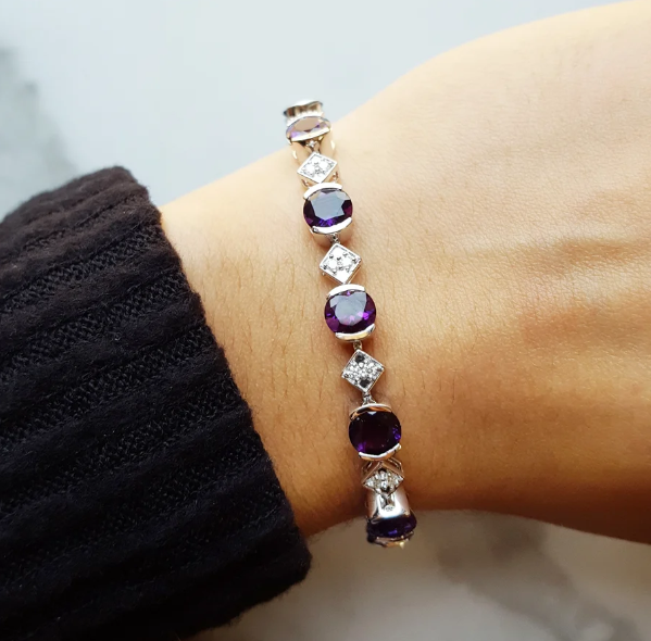 American Gem Collection #344 "Desert Bloom" Arizona Amethyst and Diamond 14K White Gold Bracelet