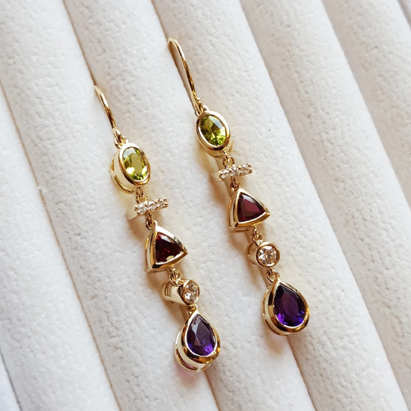 14K Yellow Gold Arizona Gemstone Trinity Dangle Earrings