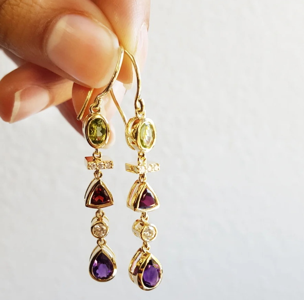 14K Yellow Gold Arizona Gemstone Trinity Dangle Earrings