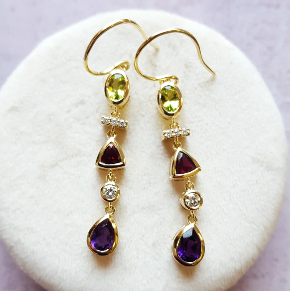 14K Yellow Gold Arizona Gemstone Trinity Dangle Earrings