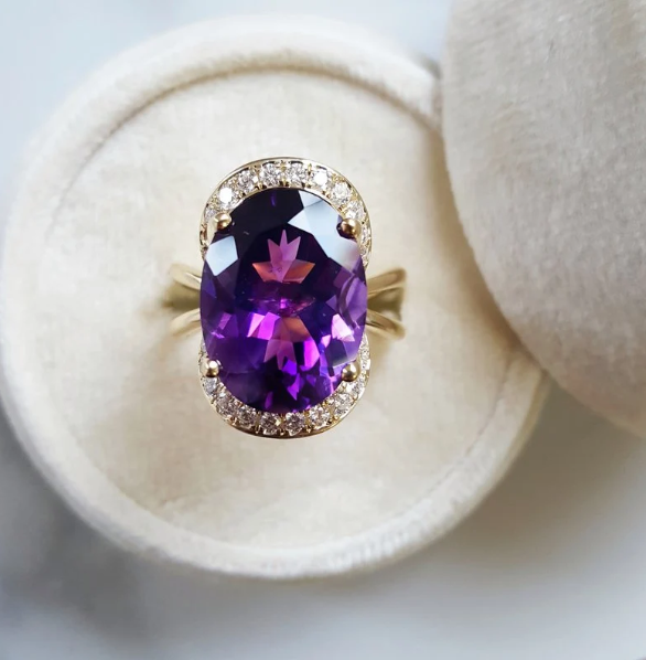 American Gem Collection #339 "Third Eye" Arizona Amethyst 14K Yellow Gold Ring