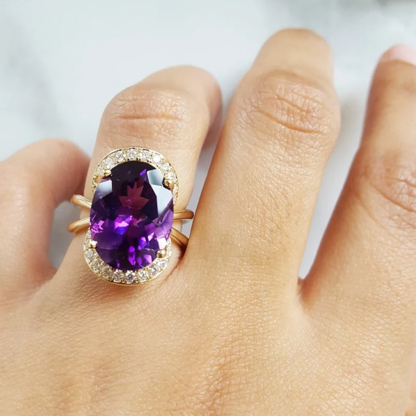 American Gem Collection #339 "Third Eye" Arizona Amethyst 14K Yellow Gold Ring