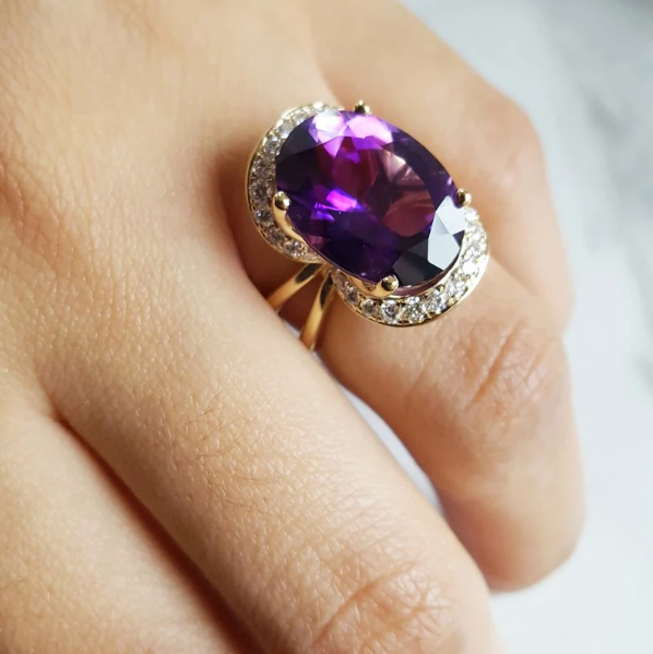 American Gem Collection #339 "Third Eye" Arizona Amethyst 14K Yellow Gold Ring