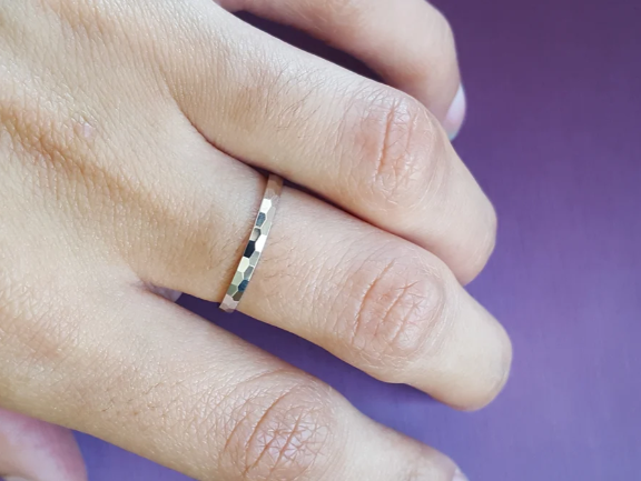 14K White Gold Hammered Stackable Band