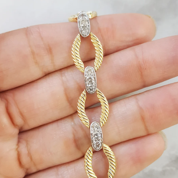 14K Two-Tone Southwestern Diamond Loop Bracelet