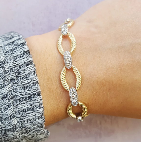 14K Two-Tone Southwestern Diamond Loop Bracelet