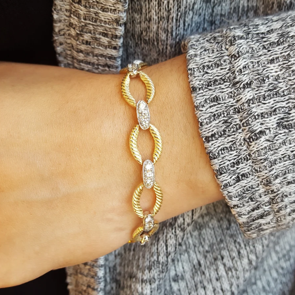 14K Two-Tone Southwestern Diamond Loop Bracelet