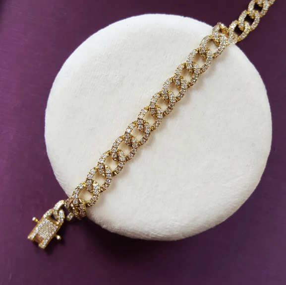 14K Yellow Gold Pave Set Diamond Curb Bracelet