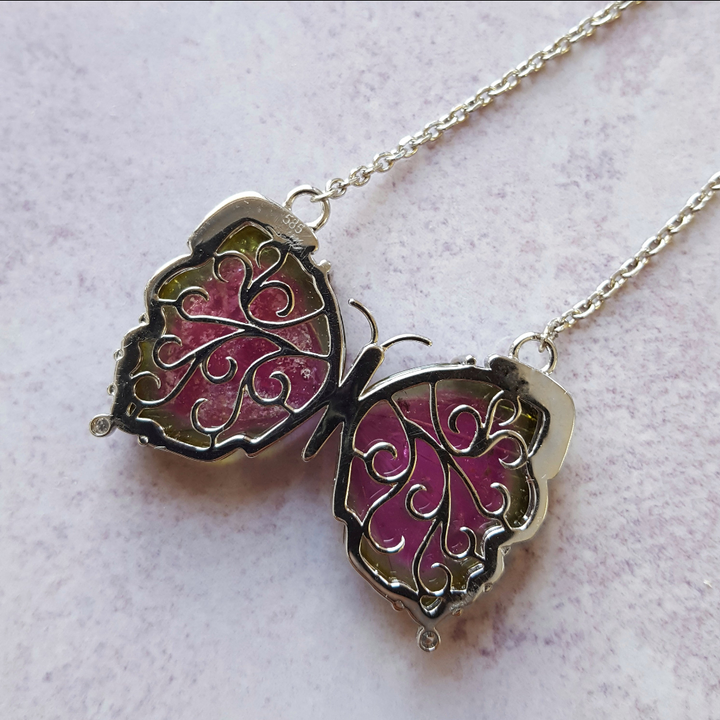 American Gem Collection #280 "Flutter in Paradise" California Watermelon Tourmaline Butterfly Necklace