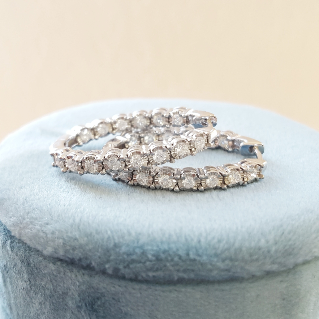 14K White Gold 1 Carat True Reflection Diamond Hoops