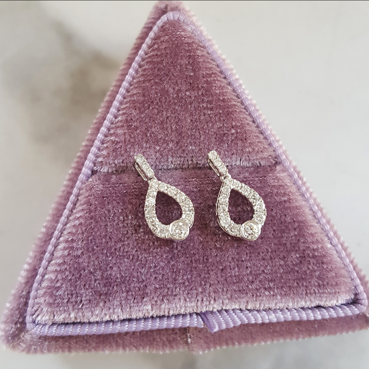 14K White Gold 1/4 Carat Diamond Beveled Drop Earrings