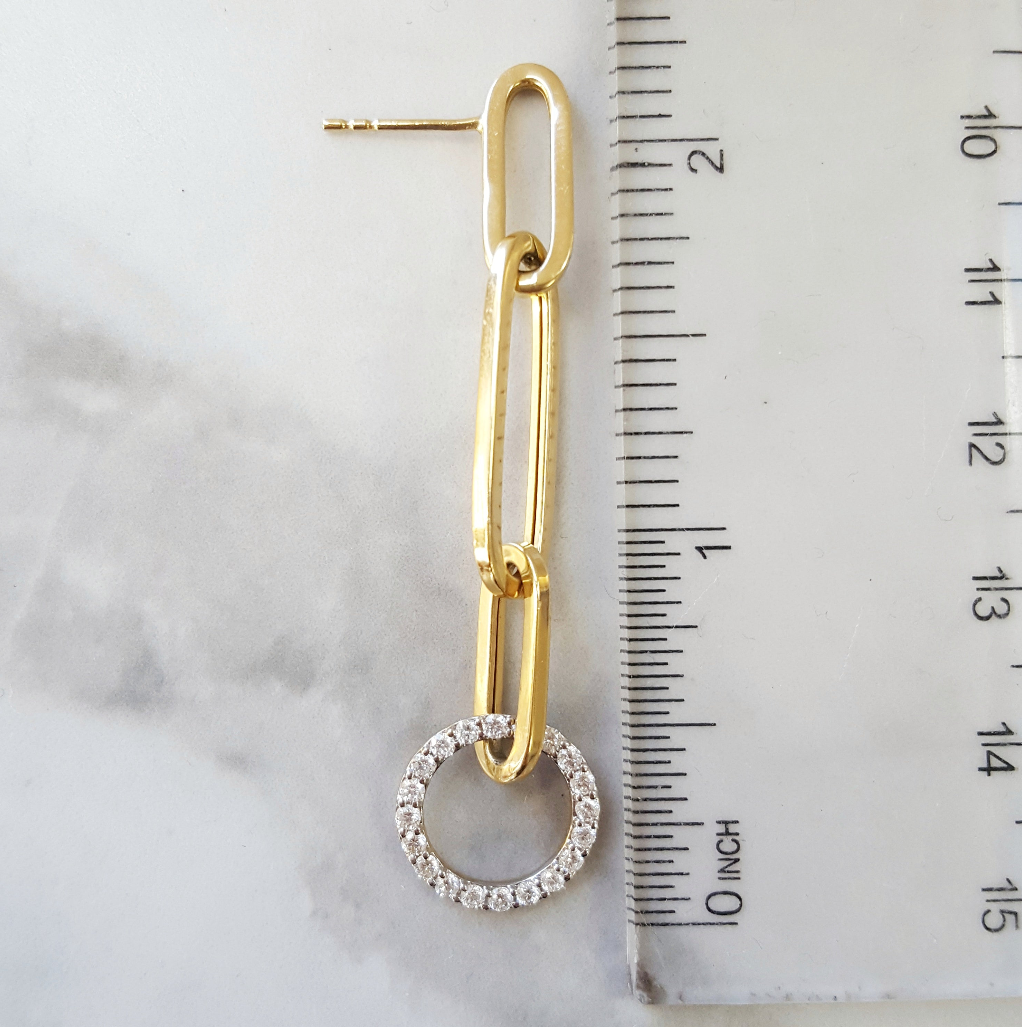 14K Two Tone Gold Modern Paperclip Link Diamond Earrings