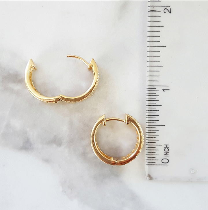 14K Yellow Gold Textured Diamond Small Hoop Earrings