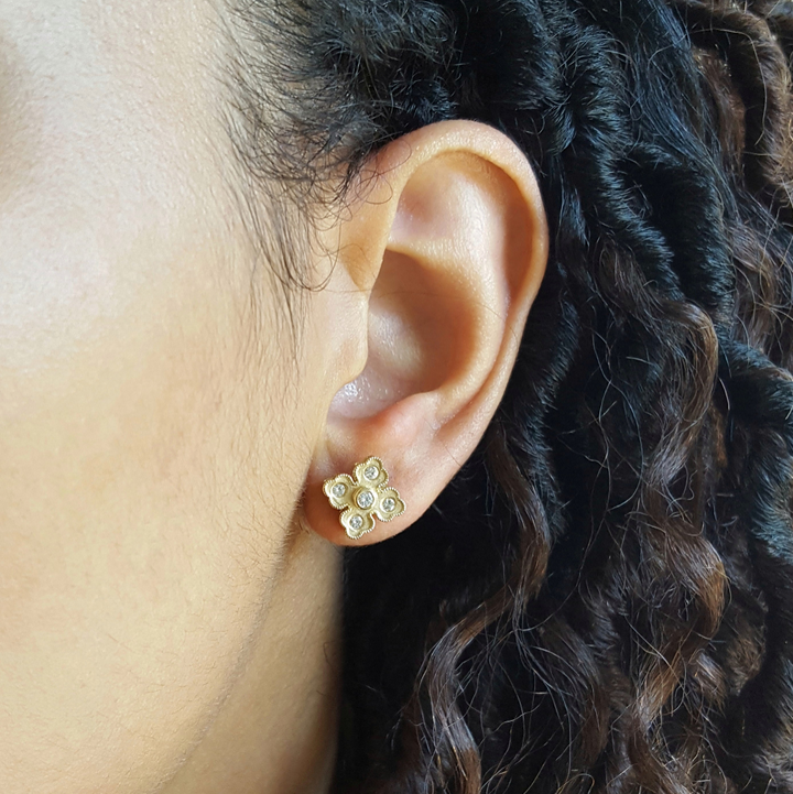 14K Yellow Gold Diamond Clover Studs