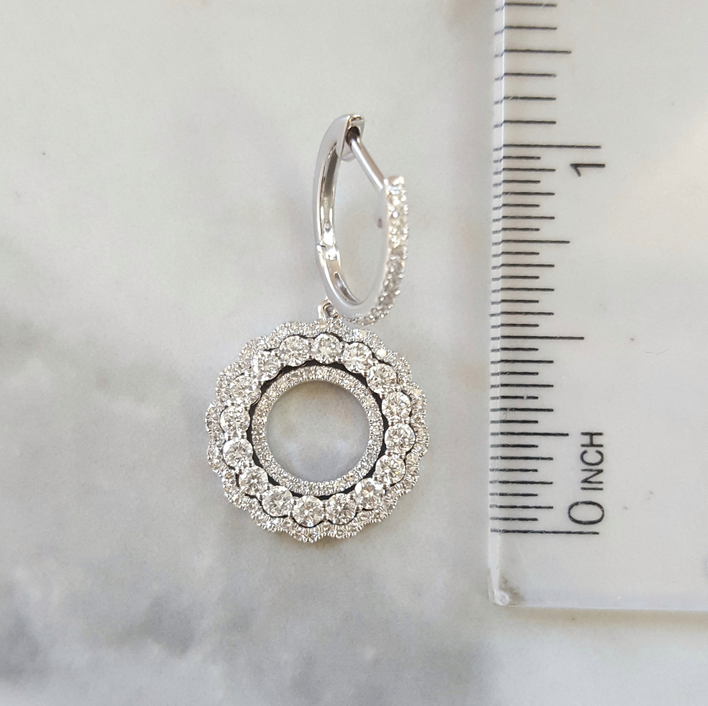 14k White Gold 1.25 Carat Diamond Circular Bloom Dangle Earrings