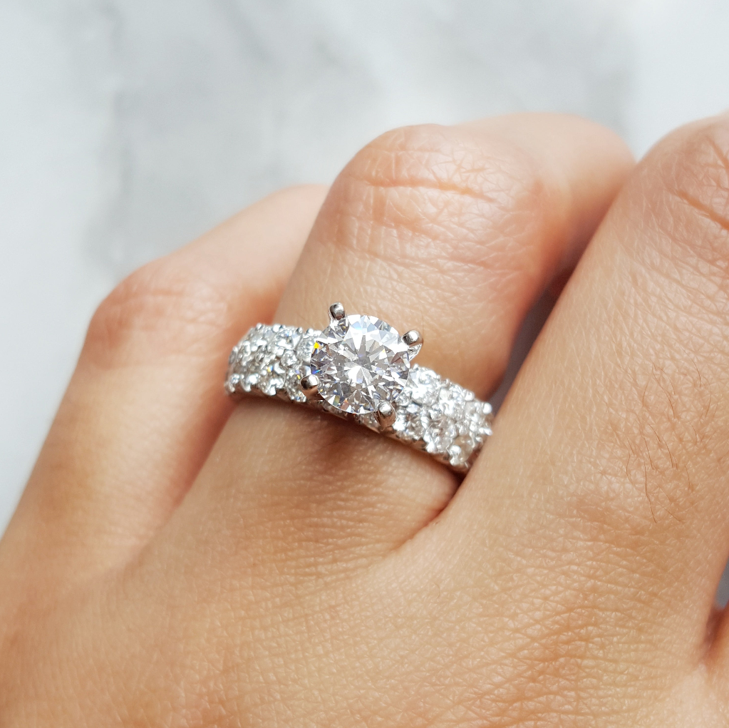 14K White Gold Pave Wide Band Engagement Ring Semi-Mount