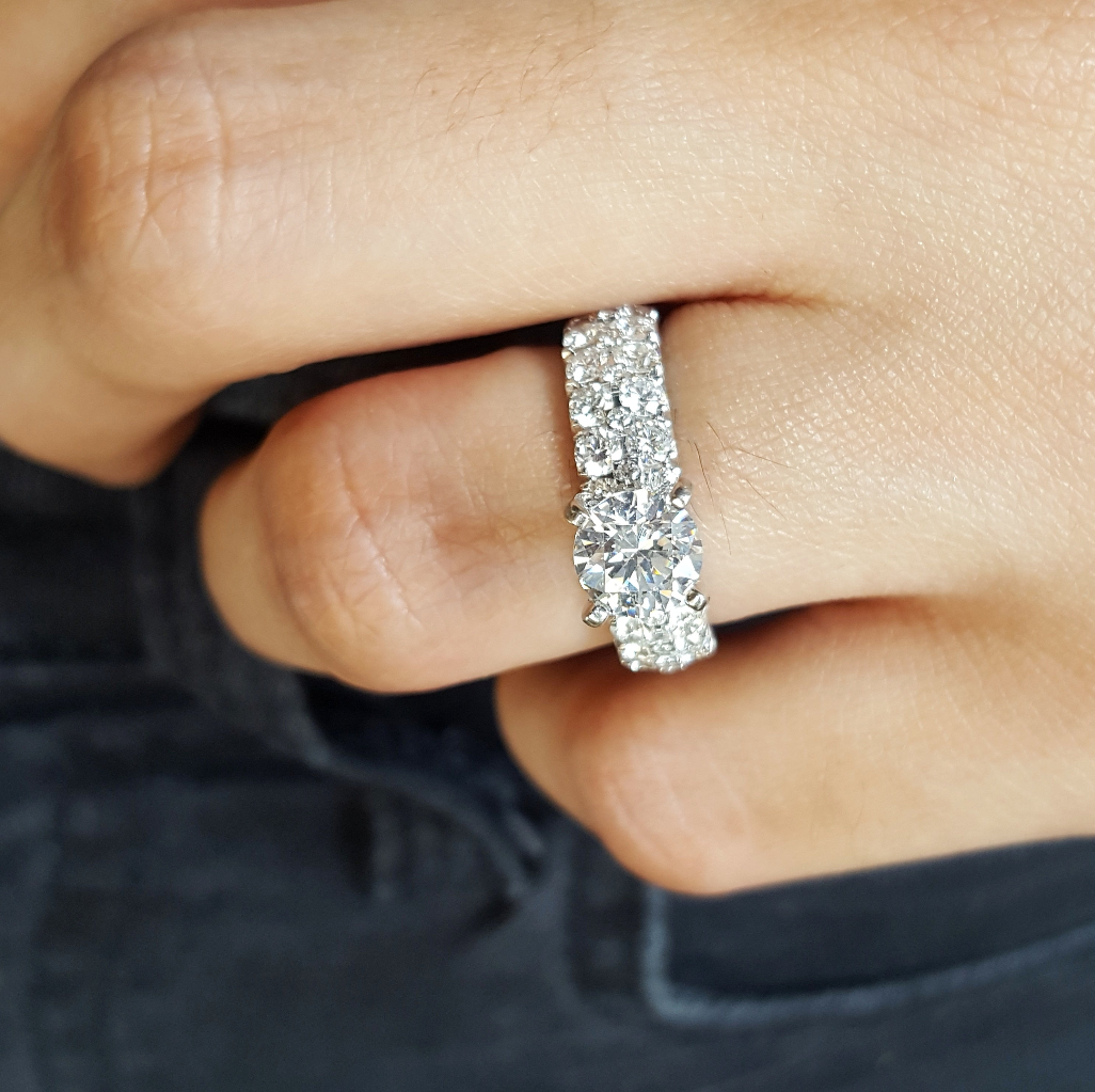 14K White Gold Pave Wide Band Engagement Ring Semi-Mount