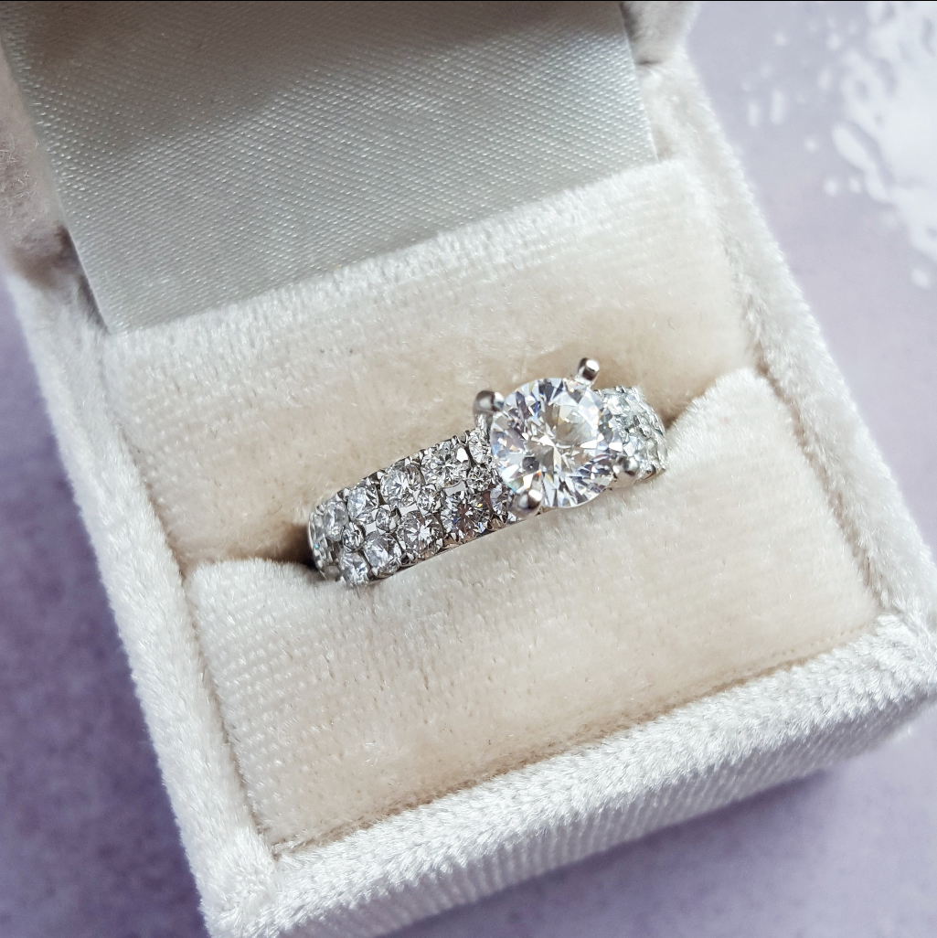 14K White Gold Pave Wide Band Engagement Ring Semi-Mount