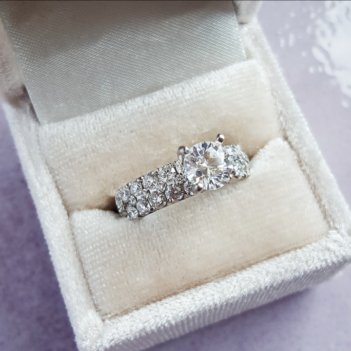 14K White Gold Pave Wide Band Engagement Ring Semi-Mount