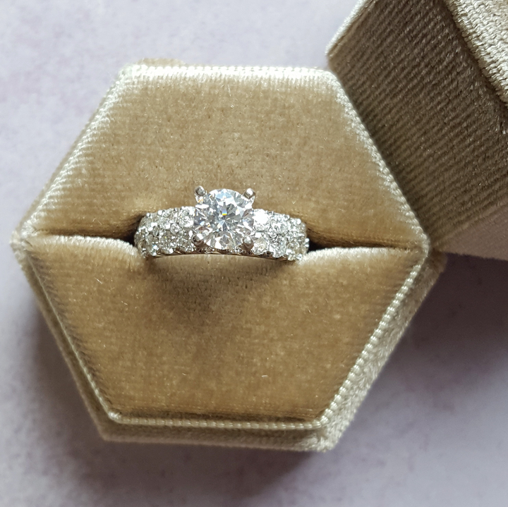 14K White Gold Pave Wide Band Engagement Ring Semi-Mount